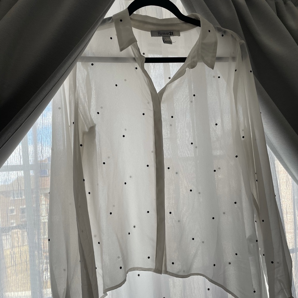 Forever 21 Sheer high low white button down